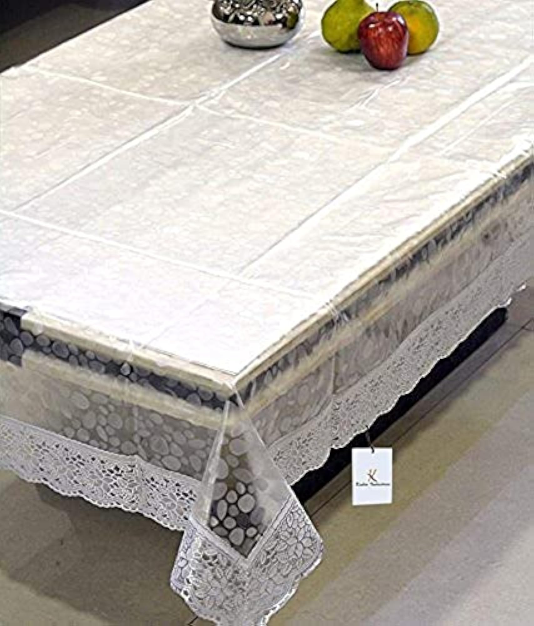 3D Bubble PVC Transparent Table Cover, Silver Lace, 4 Seater